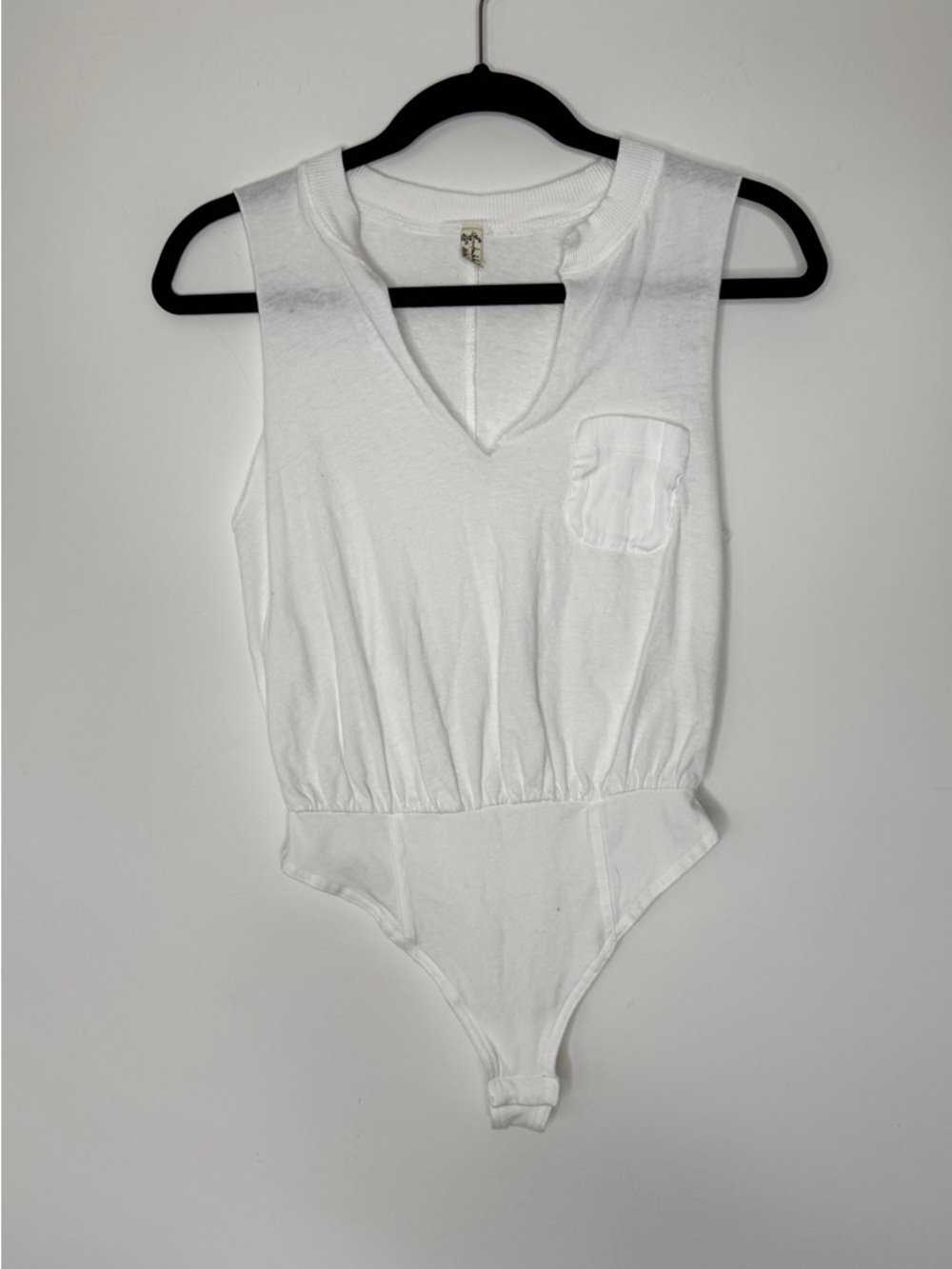 Free People White Sleeveless V-Neck Bodysuit with Chest Pocket